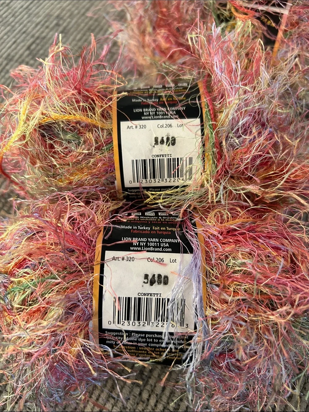 Lion Brand Fun Fur Prints Eyelash Yarn NEW x4 skeins Multicolor Pink Mix 40g ea